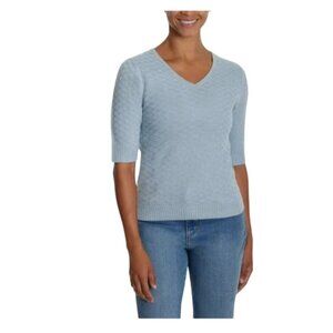 Ella Moss Light Blue Textured V-Neck Knit Sweater XXL